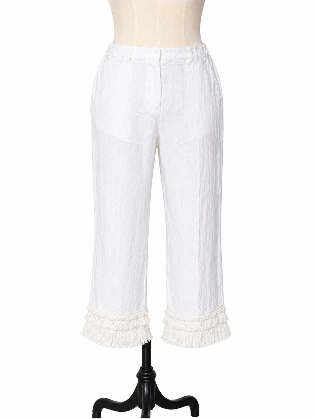 MaxMara Weekend White Linen Fray Cropped Pant